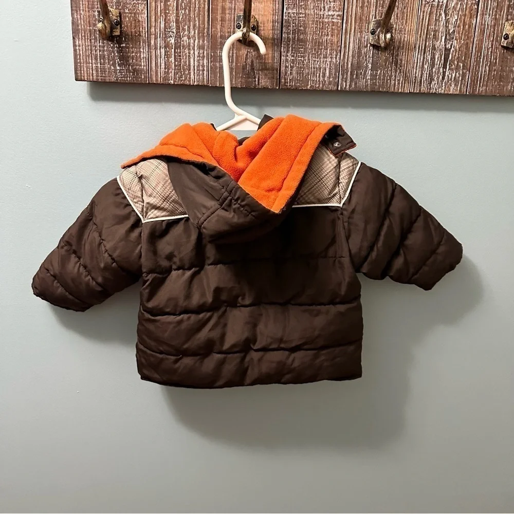 Old Navy brown/orange  puffer jacket 6-12 months fleece hooded